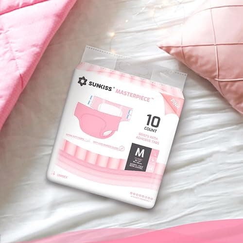 SUNKISS Masterpiece Adult Diapers with Tabs, Unisex Disposable Incontinence Briefs for Women and Men, Odor Control, Pink, Medium, 10 Count - Medium - Pink (Pack of 10) thumbnail 7