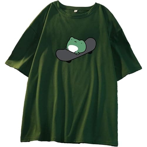 Skateboard Frog Summer Women Short Sleeve T-Shirt Cartoon Printing Pattern Kawaii Korean Tops - Image 1