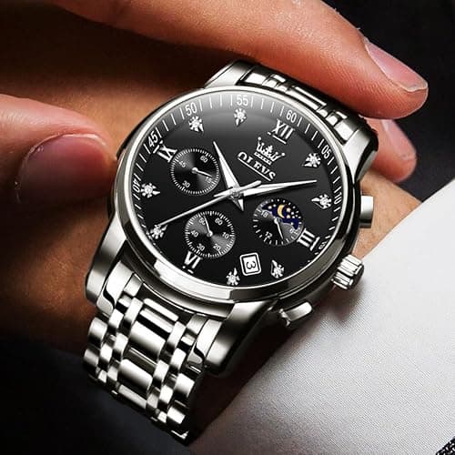 OLEVS Watch for Men Diamond Business Dress Analog Quartz Stainless Steel Waterproof Luminous Date Two Tone Luxury Casual Wrist Watch thumbnail 2