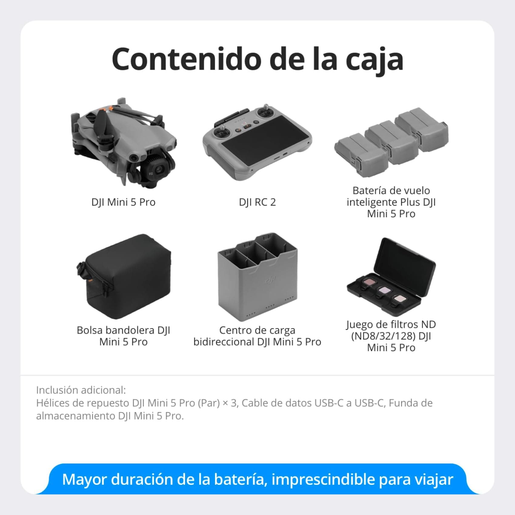 Pack DJI Mini 5 Pro Vuela Más Plus con DJI RC 2, dron con cámara, CMOS de 1 pulgada, Dron 4K para principiantes, Detección de obstáculos, ActiveTrack 360°, Mayor duración de la batería thumbnail 8