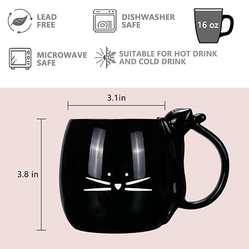 Koolkatkoo Coffee Mug Cute Cat Mug Gift for Cat Lovers Ceramic Tea Mugs Black 16 oz thumbnail 3