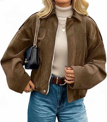 S-Womens Faux Suede Jackets Fall Fashion Outfits Coat Winter Clothes Open Front Cropped Jacket - Image 1