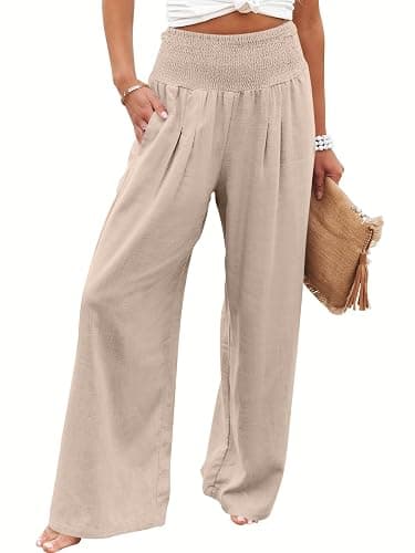 ANRABESS Women Linen Palazzo Pants Summer Boho Wide Leg High Waist Casual Lounge Pant 2026 Beach Travel Vacation Outfits - Image 1