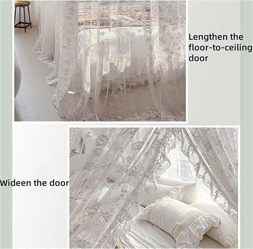 VHBVDFC Lace Three-Door Bed Curtains, Extended Floor-Length Bed Canopy, Mosquito Net with Metal Brackets, Four-Corner Bed Covers(White,Large) thumbnail 5