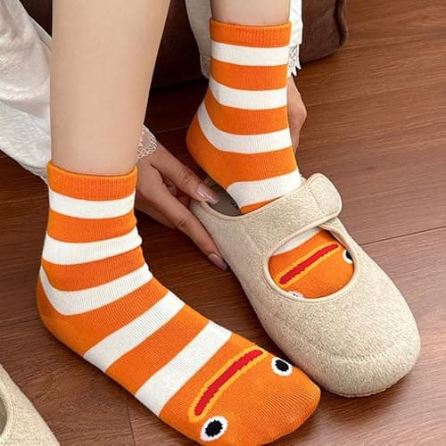Garden Eel Socks, Japanese Okinawa Garden Eel Socks, Cute Conger Eels Striped Sock, Fun Cotton Household Sock thumbnail 4