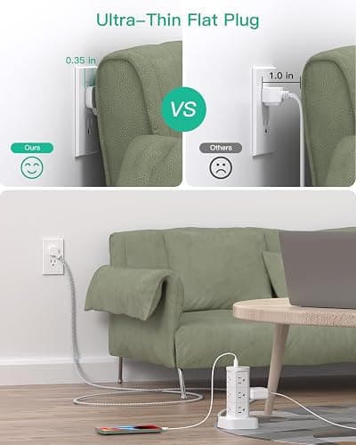 Power Strips with Surge Protection, Flat Plug Power Strip with 12 Outlets 4 USB Ports, Charging Station Tower 1875W/15A 1080J 6Ft Extension Cord with Multiple Outlets, Office Supplies, Dorm Essentials thumbnail 2