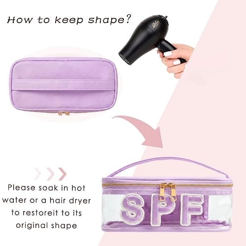 RSRSLEII Clear Waterproof Summer SPF Makeup Bag，Aesthetic Transparent Letter Patch Cosmetic Bag with Metal Zipper, Preppy Sunscreen Accessories Storage Organization, Beach Travel Purse(08Purple) thumbnail 5