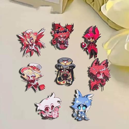 Hazbins Alastor Hotel Badge, 8 Pieces Angel Dust Alastor Vaggie Hust Figure Brooch, Cute Cartoon Pins Toys, Acrylic Badge, Angel Cosplay Props Set thumbnail 2