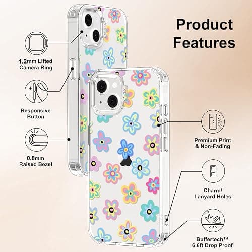 MOSNOVO for iPhone 13/14 Case | Military Grade 6.6ft Drop Tested | Clear with Groovy Flower Design thumbnail 7