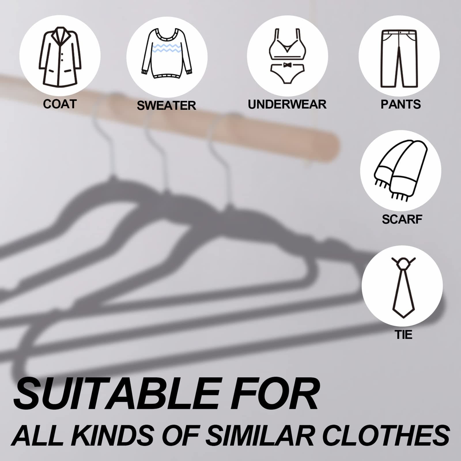 Coat Hangers Velvet 100-Pack Black with Silver Hooks, Non-Slip Hanger for Clothes, Camisole, Robes, Dress & Skirt, Top, Suit, Shirt & Pants, Jackets Coathangers thumbnail 6