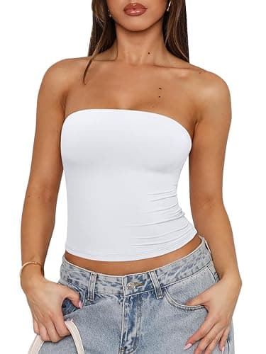 REORIA Women's Strapless Tube Top Double Lined & Non-Slip Y2K Backless Crop Tops for Summer Going Out - Image 1