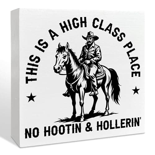 Western Cowboy Wooden Box Sign Decor, Modern Southwestern Decorations for Home Office Living Room Bedroom, Southern Table Decor, Western Gifts for Men Cowboy, Place No Hootin And Hollerin' - Image 1