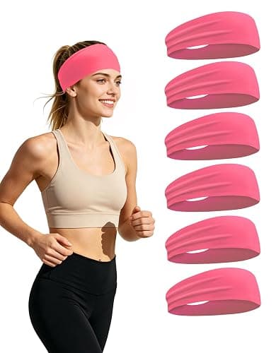 6 Pack Sport Headbands for Men & Women, Sweat Wicking Workout Sweatband, Bright Hairband for Running, Cycling, Football, Yoga - Image 1