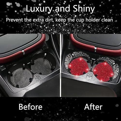 NBTEPEM 4pcs Bling Car Cup Holder Coaster, 2.75 inch Anti-Slip Shockproof Universal Fashion Car Coasters Insert Bling Crystal Rhinestone Automotive Interior Accessories for Women (4 pcs, Red) thumbnail 7