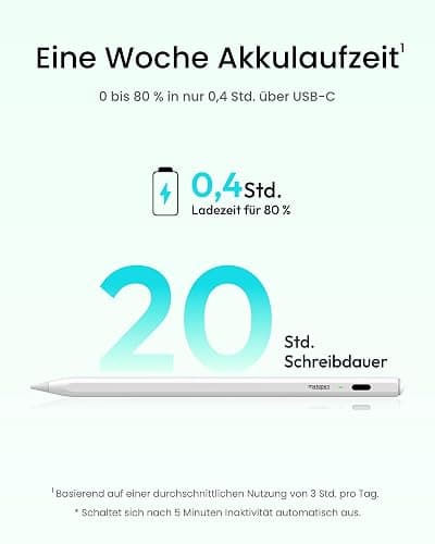 Metapen Air8 iPad Stift für Apple iPad 2018-2025, 20H Akkulaufzeit, 2X Schnellladung, Handballenabweisung, Ultraleicht Pencil für iPad 11/10/9/8/7/6, Air 3/4/5/M2/M3, Pro M4/12.9/11/13", Mini 5/6 thumbnail 3