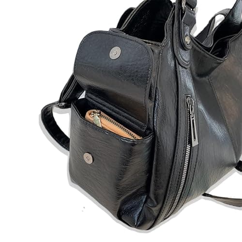 Leather Tote Bags for Women Slouchy Hobo Bag Vintage Punk Crossbody Bag Soft Leather Purse and Handbags Multi Pockets thumbnail 8