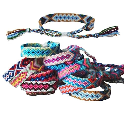 Tangser Nepal Woven Friendship Bracelets with a Sliding Knot Closure for Women, Kids, Girls, VSCO Girl and Men – Adjustable - Mix Color Random(Pack of 12) - Image 1