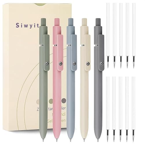 Siwyit Gel Pens, 5 Pcs 0.5mm Quick Dry Black Ink Fine Point Smooth Writing Pens and 10 Refills, Retractable Stylo Gel for Journaling Note Taking, Office Supplies (Morandi-5PC) - Image 1
