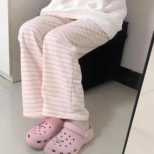 Y2K Women Kawaii Sweet Striped Pants Cute Harajuku Fleece Sports Sweatpants Casual Basic Cartoon Japanese Trousers thumbnail 5