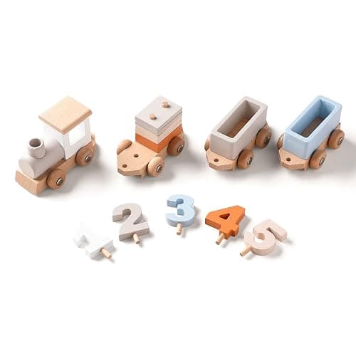 ibwaae Wooden Train Set for Baby Toys with Numbers and Blocks Train Toy 12 PCS for Toddler Boys and Girls 1 2 3 4 5 Birthday Toys thumbnail 4