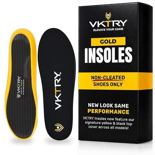 VKTRY Gold Sport Insoles for Non-Cleated Shoes - Carbon Fiber Insole | For Basketball, Volleyball & More: Performance Insoles | Jump High, Run Fast, Arch Support, Men, Women, Athletic Shoe Inserts - Image 1