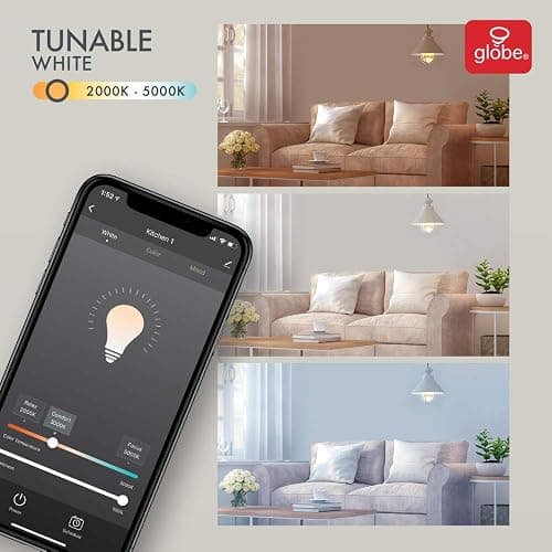 Globe Electric Wi-Fi Smart 10 Watt (60W Equivalent) Multicolor Changing RGB Tunable White Dimmable Frosted Led Light Bulb, No Hub Required, Voice Activated, 2000K - 5000K, A19 Shape, E26 Base 34202 thumbnail 5