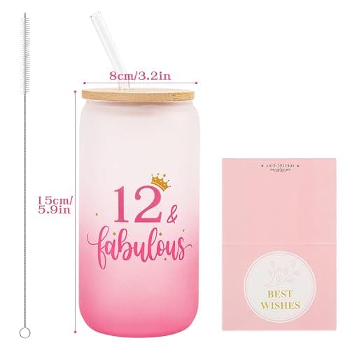 Nwvuop 12th Birthdays Gift for Girls 12 Year Old Girls Birthday Gifts Birthday Glass Cup 16oz. thumbnail 3