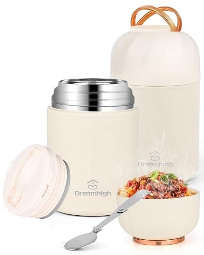 Dreamhigh® Thermos Alimentaire Chaud 850 ml, Acier Inoxydable Boite Repas Isotherme avec Poignée, boite alimentaire isotherme avec Cuillère, sans BPA, pour Ecole, Bureau, Camping (Blanc) - Image 1