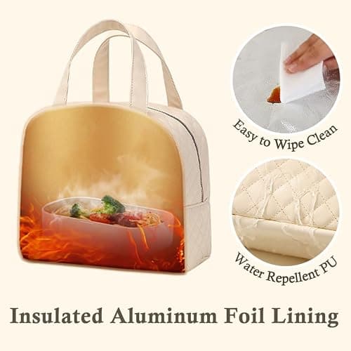 kamumanni Lunch Bag for Women, Small Lunch Box for Women, Insulated Lunch Bag with Front Pocket for Adults (Cream) thumbnail 4