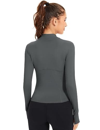 IECCP Women's Gym Tops 1/4 Zip Long Sleeve Quick-Dry Sports T-Shirts Lightweight Athletic Activewear with Thumb Holes, Side Pockets for Yoga, Running, Workout thumbnail 4