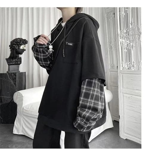 ZITEZHGO Emo Hoodie Streetwear Hoodies for Men Women Teen Boys Oversized Pullover Patchwork Sweatshirt thumbnail 2