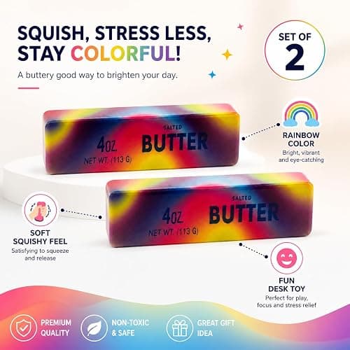 Rainbow Butter Squishy Toys Set of 1, Cute Butter Squishy Toy, Soft Slow Rising Squeeze Toys for Stress Relief, Sensory Fidget Toys for Desk, Office, Party Favors, Gift Basket Stuffers thumbnail 5