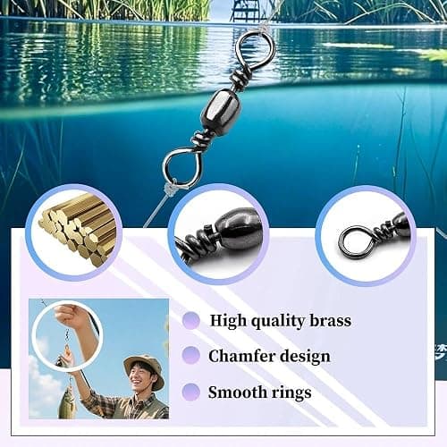 Natufish Fishing Barrel Swivels - 50Pcs/100pcs Solid Ring Rolling Swivel Connector High Strength Fishing Terminal Tackle for Saltwater Sea Fishing thumbnail 2
