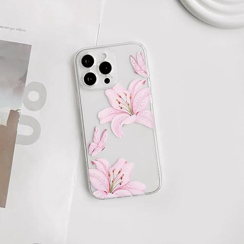 NITITOP Compatible for iPhone 16 Pro Case Cute Clear Flower - Pink | Butterfly Lily Floral, for Girls Women, Girly, Aesthetic, Soft TPU, Full Camera Lens, Protective, Shockproof Phone Cover thumbnail 2