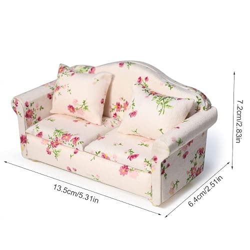Dollhouse Couch Miniature Sofa with Pillows Dollhouse Living Room Funiture 1:12 Scale Model 3 Pcs High Simulation Upholstered Wooden Fabric Armchair Mini Room Artificial House Scene Decoration (Pink) thumbnail 3