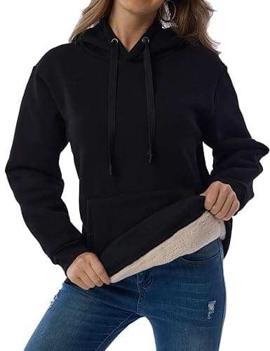 Gnveub Women's Casual Winter Warm Fleece Sherpa Lined Hooded Sweatshirt Thick Pullover Plus with Pockets thumbnail 3