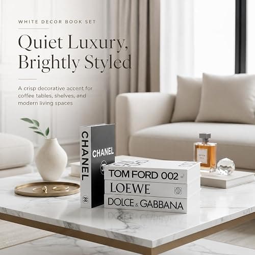 PROBENEX 4 Pcs Decorative Books | Faux White Coffee Table & Shelf Decor | Bright Scandinavian Look for Living Room, Office and Entryway - Not Real, Tool-Free 2-Min Setup thumbnail 8