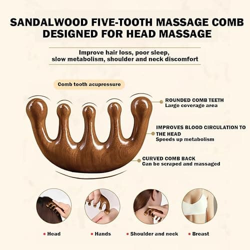Cureder Wooden Scalp Massager - Handmade 100% Natural Green Sandalwood Wide Tooth Combs - Wood Massage Comb & Sandalwood Comb for Luxurious Hair Care thumbnail 3