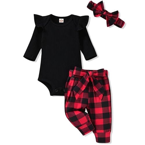 Aalizzwell Preemie Newborn Infant Baby Girls Clothes Ribbed Romper Bodysuit Pants Set Fall Winter Outfits - Image 1