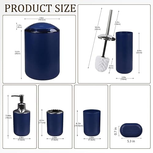 CERBIOR Bathroom Accessories Set 6 Piece Bath Ensemble Includes Soap Dispenser, Toothbrush Holder, Toothbrush Cup, Soap Dish for Decorative Countertop and Housewarming Gift (Royal blue-6pcs) thumbnail 3