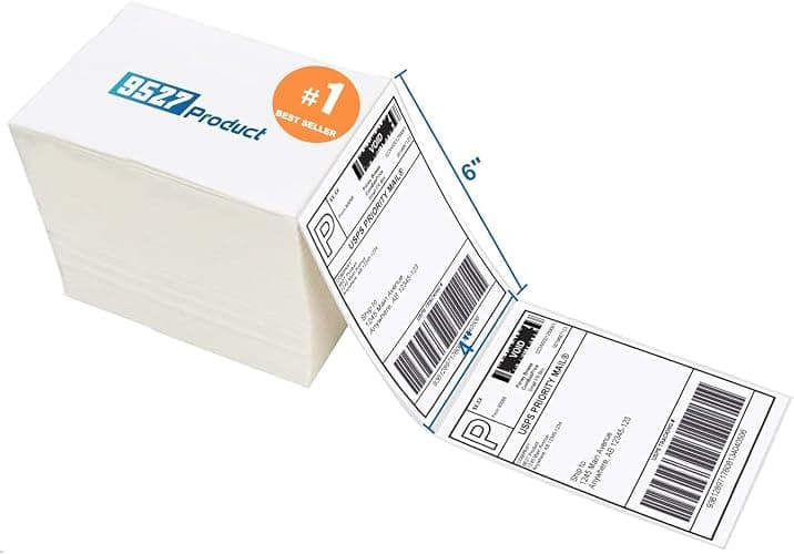 9527 Product Fanfold 4 x 6 Direct Thermal Labels White Perforated Shipping Labels, 500pcs per Stack,1 Stack - Image 1