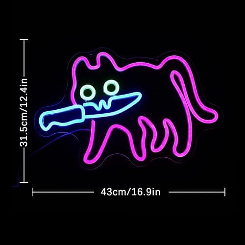 LULANMP Cautiously Cat Neon Sign for Wall Decor Knife Neon Light Adorable LED Neon Sign for Bedroom Zoo Cat Cafe Cat House Store Restaurant Home Kitchen Men Cave Home Bar Decoration(16.9"*12.4") - pink cat thumbnail 3