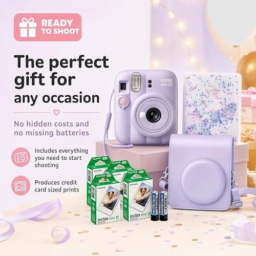 Fujifilm Instax Mini 13 Instant Camera Dreamy Purple + Fuji Film Value Pack (40 Sheets) + Tudak Accessories Bundle, Incl. Compatible Carrying Case, Quicksand Beads Photo Album 64 Pockets thumbnail 8
