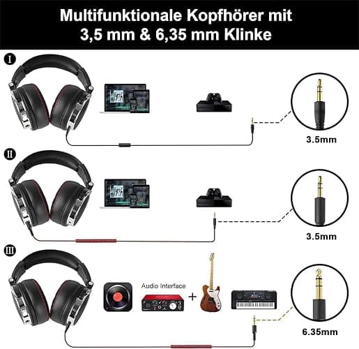 OneOdio Over Ear Kopfhörer mit Kabel, HiFi Studiokopfhörer mit Hi-Res, 50mm Treiber, Share-Port, Große Ohrmuscheln, 6,35 & 3,5mm Klinke, Geschlossene DJ Headphones für Podcast, Handy, PC (Pro 50) thumbnail 3