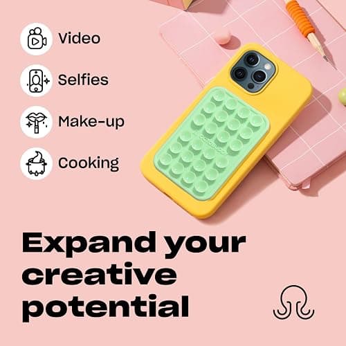 OCTOBUDDY Classic MAX - Silicone Suction Phone Case Adhesive Mount - Hands-Free, Strong Grip Holder for Selfies and Videos - iPhone and Android Compatible - 2.6″ x 3.9″, Black Oyster thumbnail 5