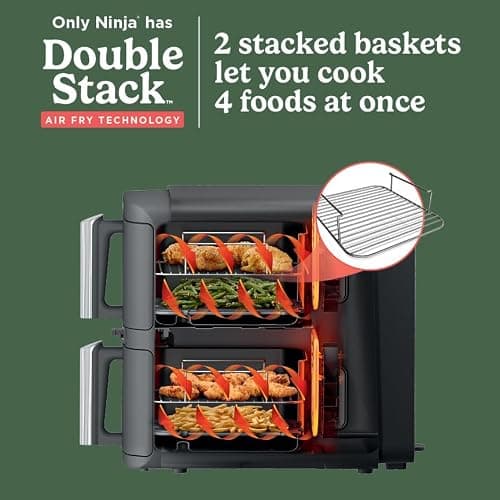 Ninja DoubleStack XL Smart Air Fryer, 10 Qt/9.5L, 6-in-1, Grey, SL451C | Air fry, broil, roast, bake, reheat, dehydrate, Smart Cook thermometer, Cooks 4 foods at once thumbnail 2