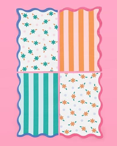 xo, Fetti Italian Summer Wavy Floral Stripe Napkins - 3-ply, 24 pcs | Bachelorette Party Decorations, Last Toast Coast, Birthday Party Supplies, Flower Baby Shower, Stripe Wavy Cocktail Decor thumbnail 7
