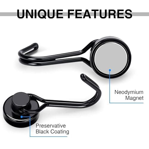 E BAVITE Magnetic Hooks, 30lbs+ Magnet Hook 2026 Cruise Cabin Ship Essentials Heavy Duty Strong Magnets Refrigerator Fridge Hanging for Classroom Beach Vacation Kitchen Grills Home 6pcs (Black) thumbnail 6