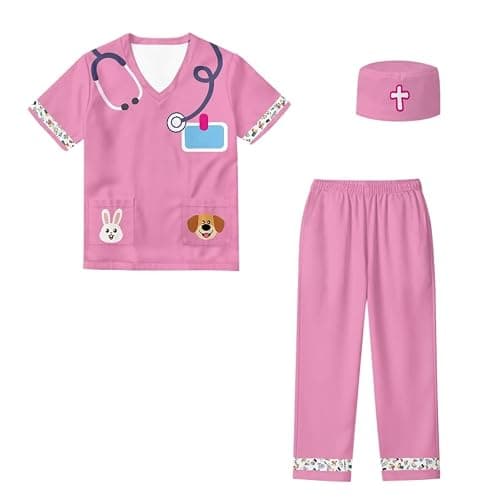 Hwiplsvny Doctor Costume for Kids Girls Boys Dress Up Scrubs with Cap Surgeon Role Play Outfit thumbnail 3