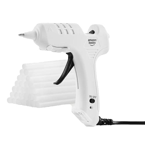 Amazon Basics Kit per pistola per colla a caldo con 30 bastoncini di colla, 20 W, Presa EU, Bianco - Image 1